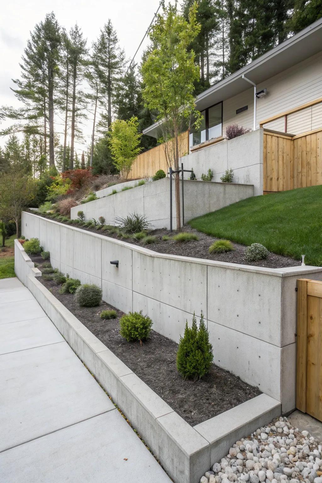 Clean-lined concrete walls add modern style to outdoor spaces.
