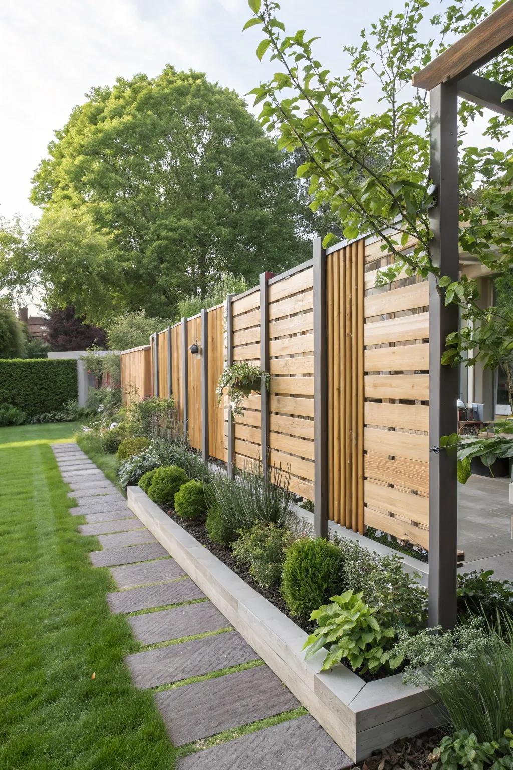 Floating fence panels offer a modern, airy aesthetic.