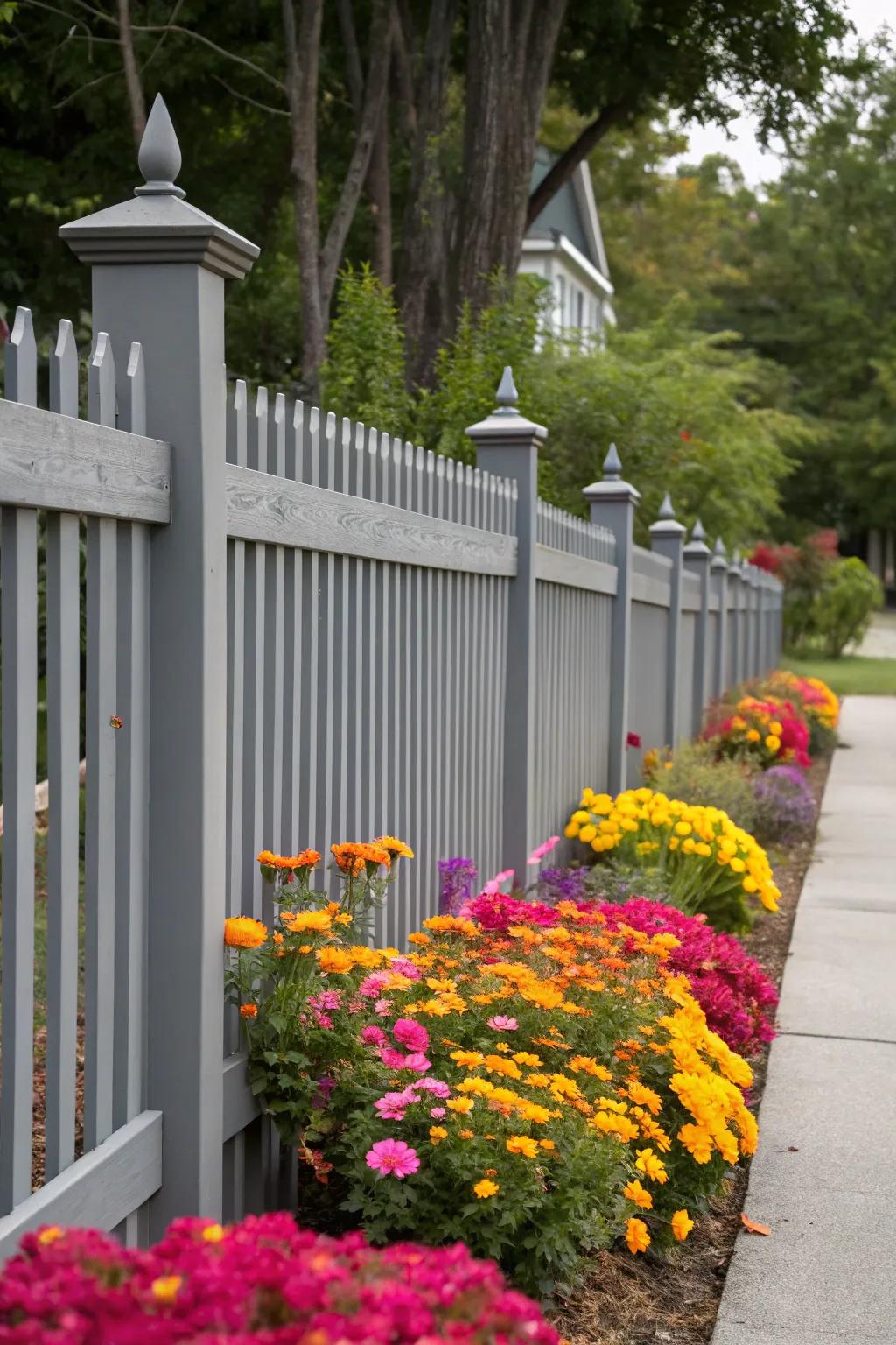 Monochrome fences create a serene and cohesive outdoor look.