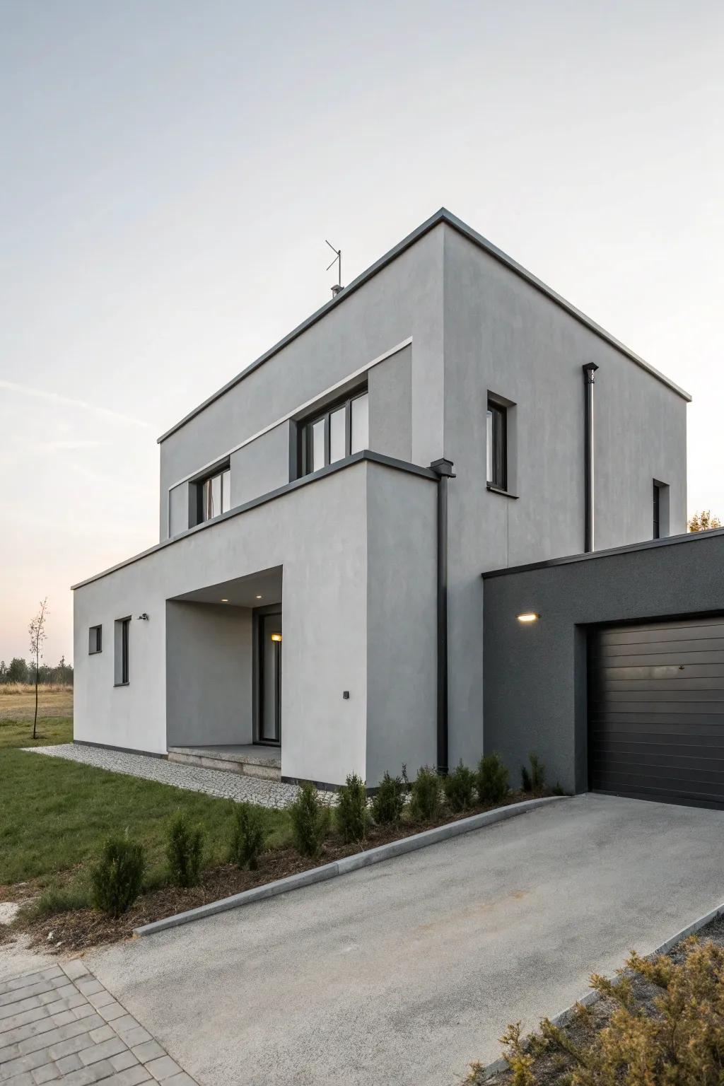 Minimalist home featuring smooth grey walls and clean lines.