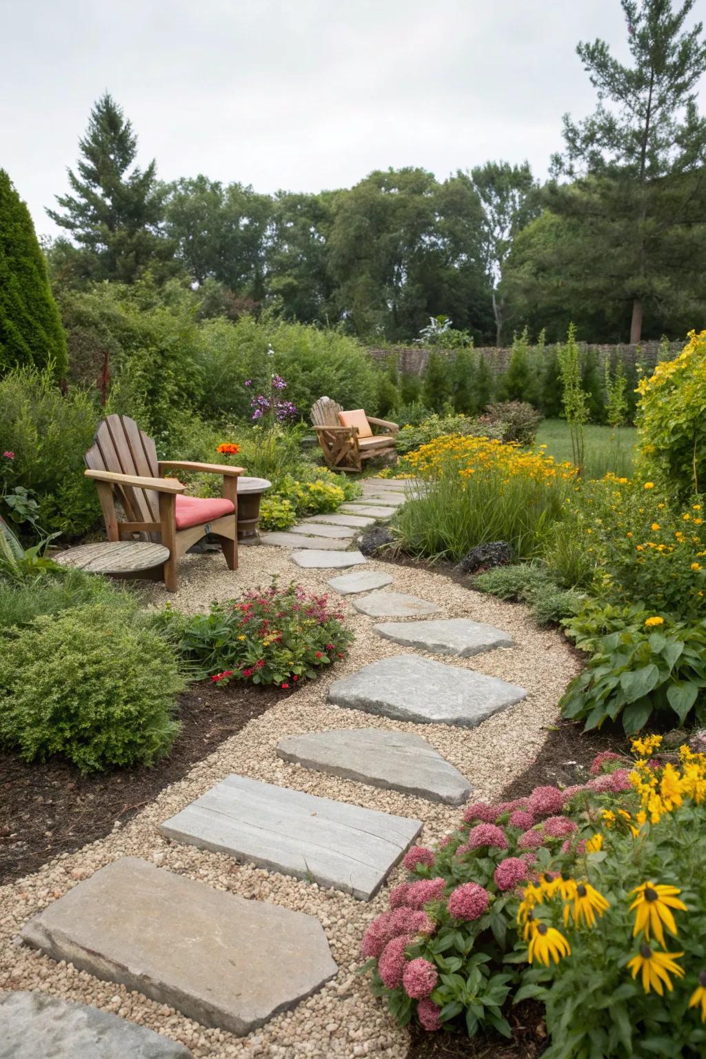 Stepping stones add whimsy and function, guiding foot traffic through your garden.