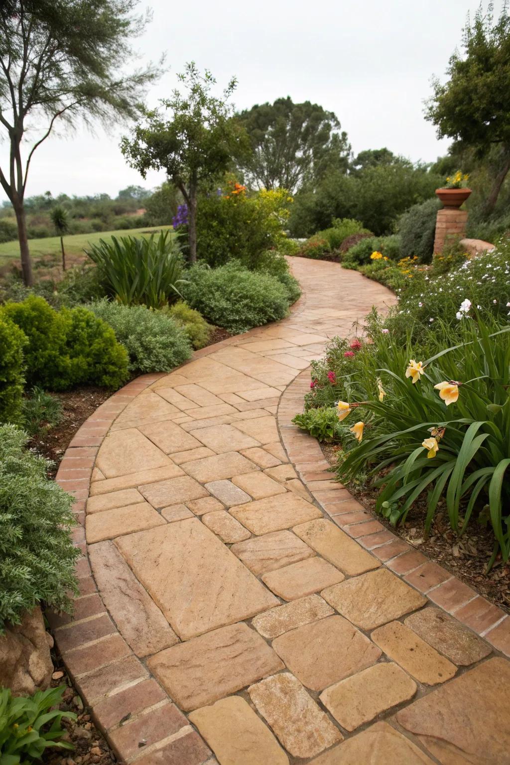 Sandstone pavers create a warm and natural walkway.