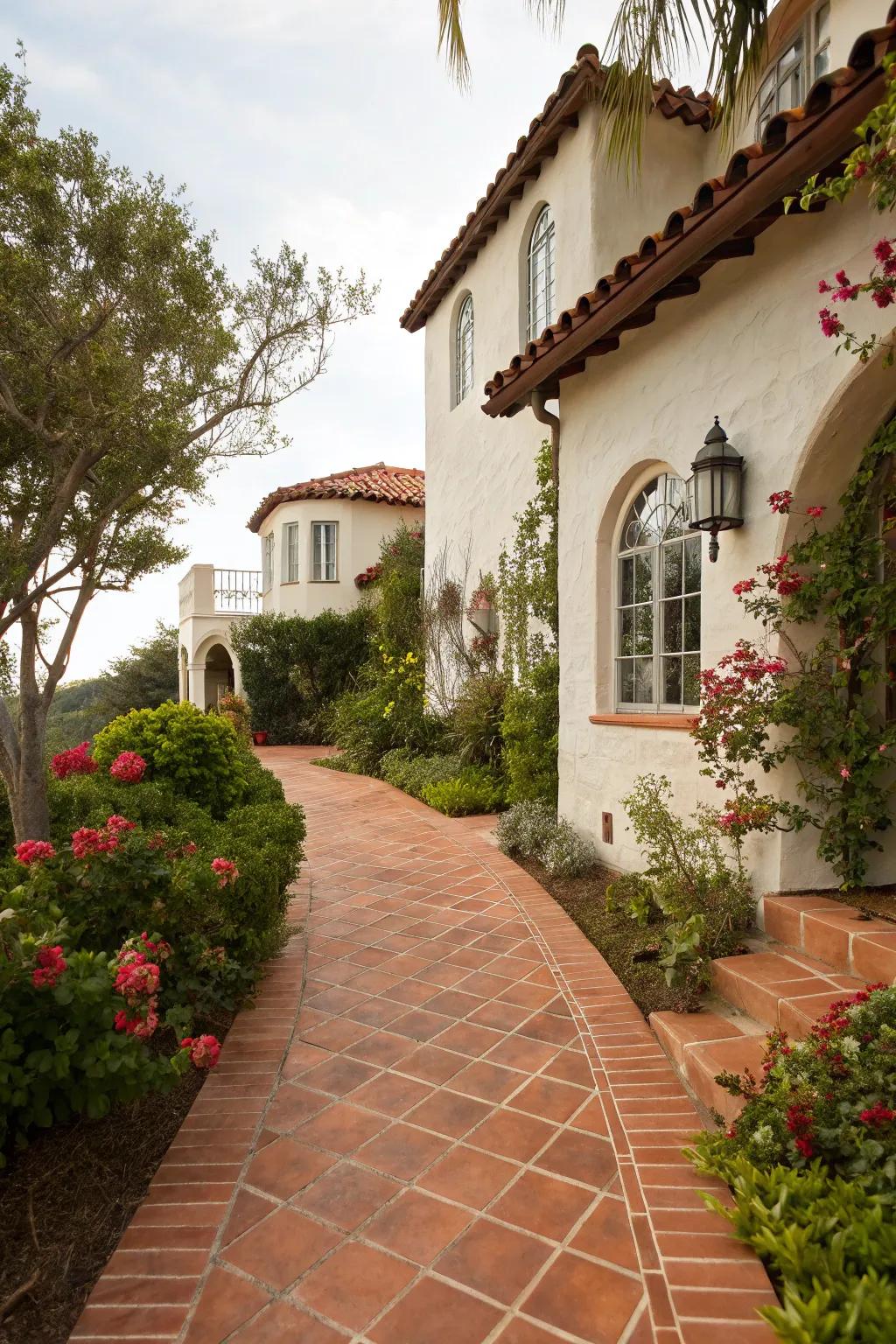 Terracotta pavers enrich your walkway with Mediterranean warmth.