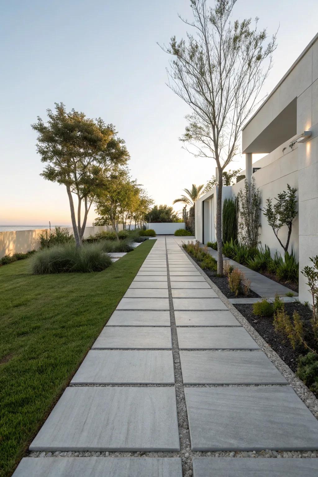 Concrete pavers provide sleek, affordable walkway styles.