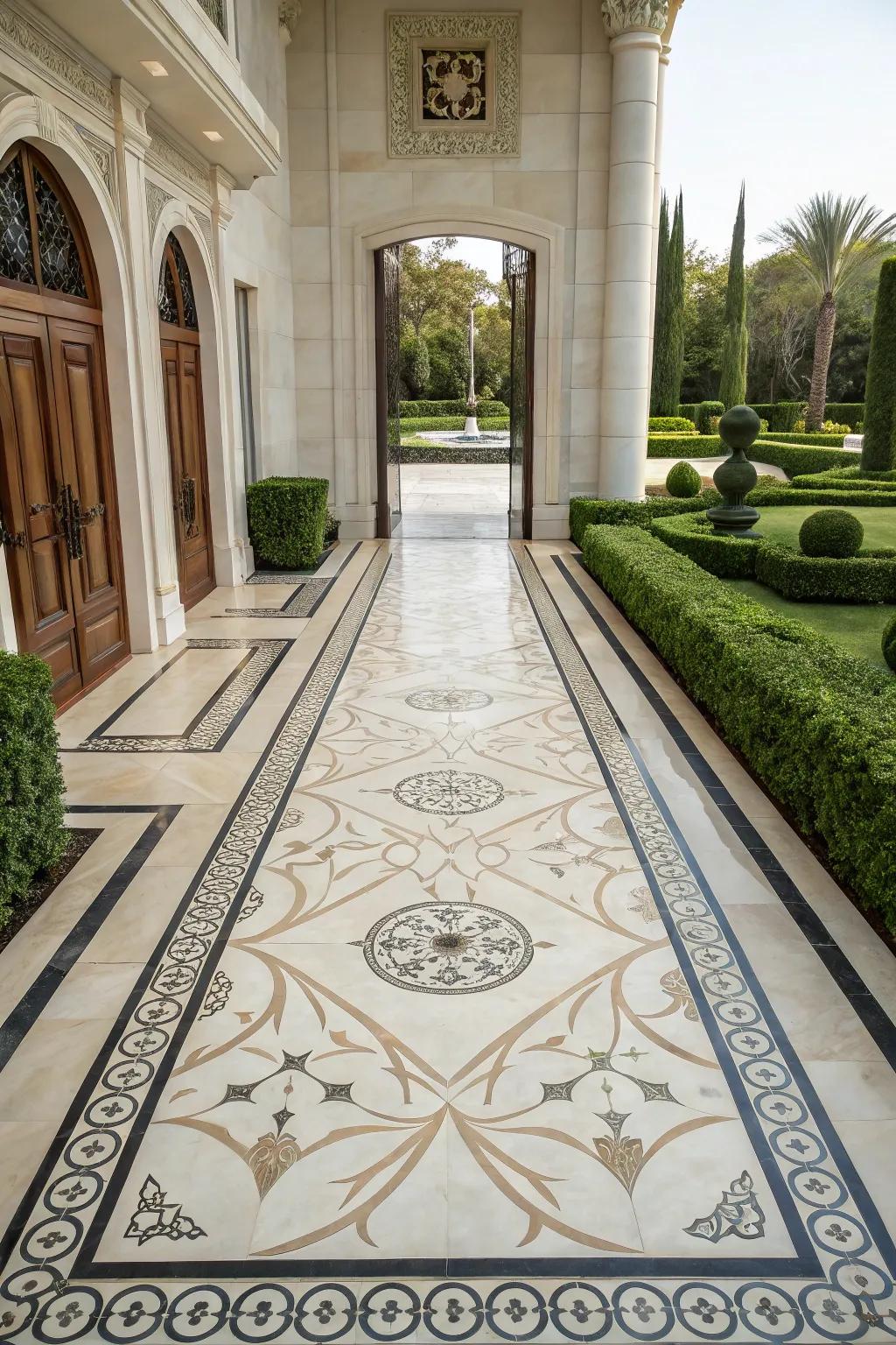 Marble pavers introduce lavish elegance to walkways.
