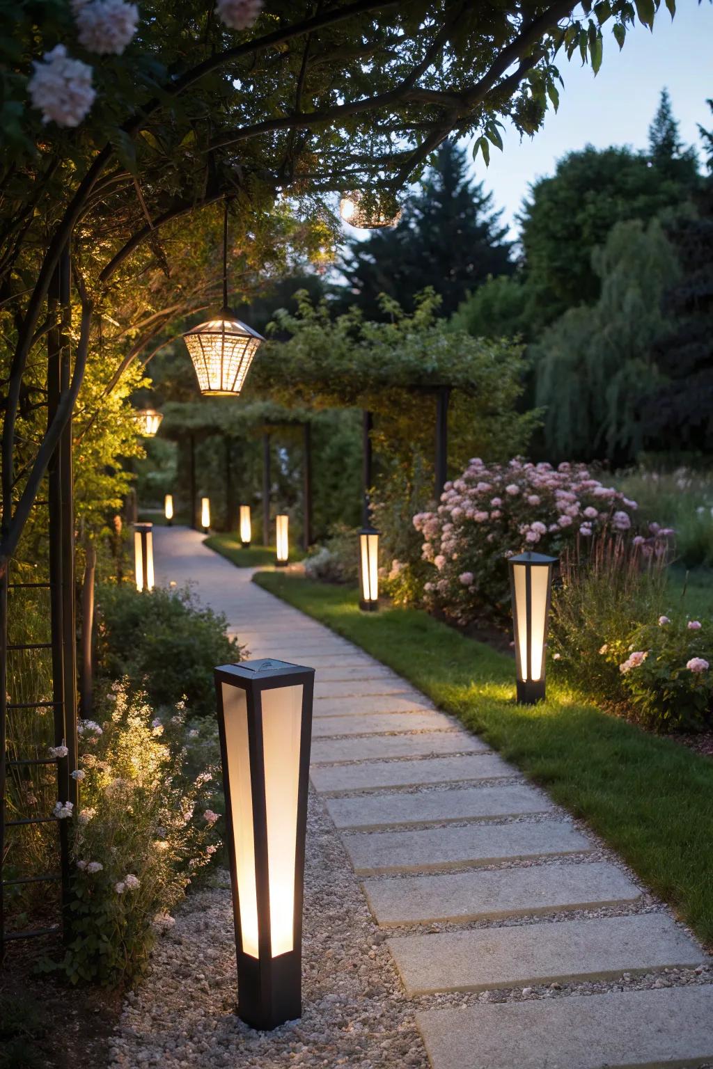 Artistic garden lighting fixtures.