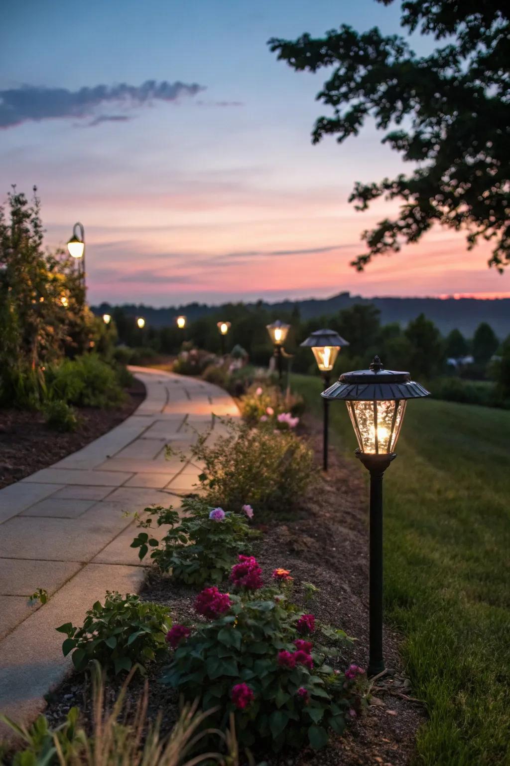 Sustainable solar lighting for paths.