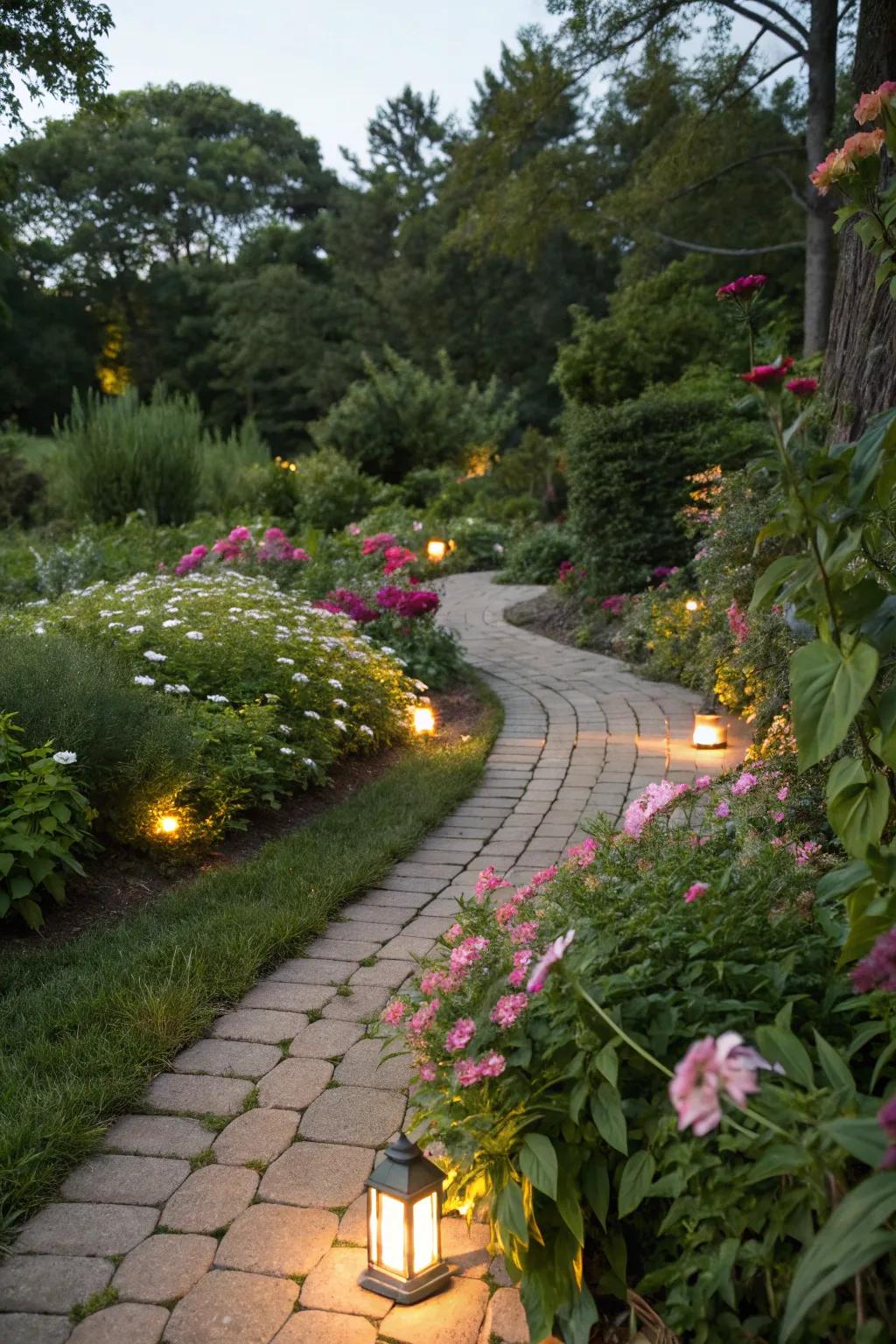 Lighting blending naturally with garden foliage.