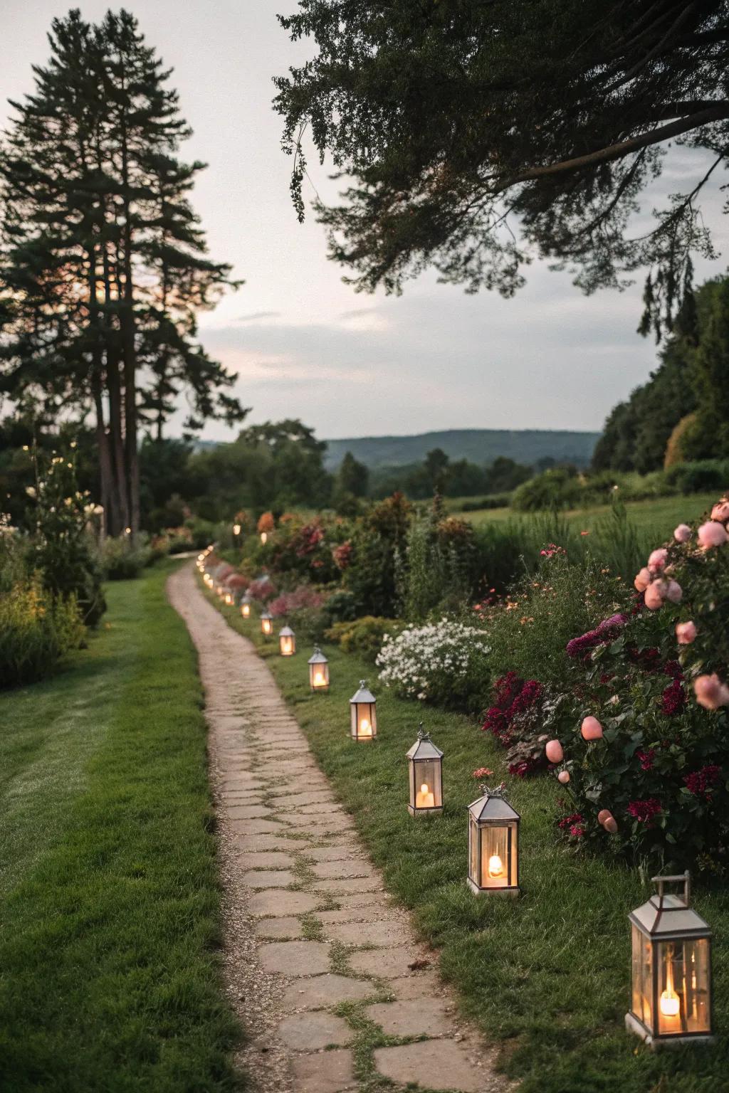 Adjustable lanterns for flexible path lighting.