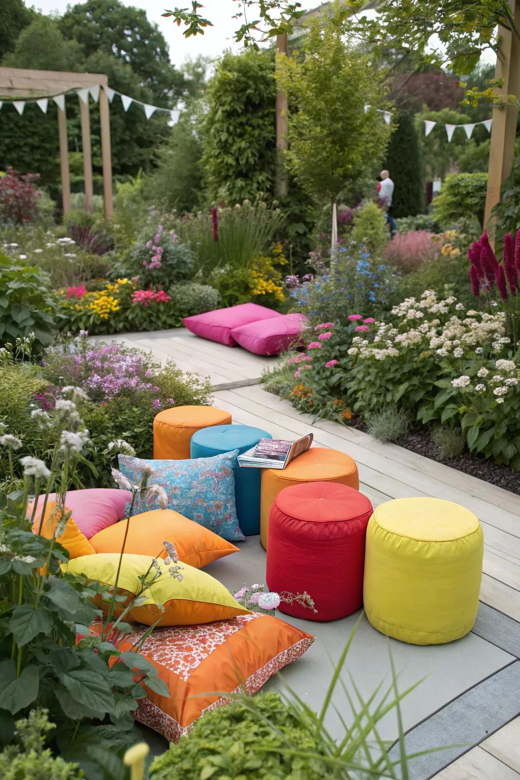 Colorful accents can energize your garden space.
