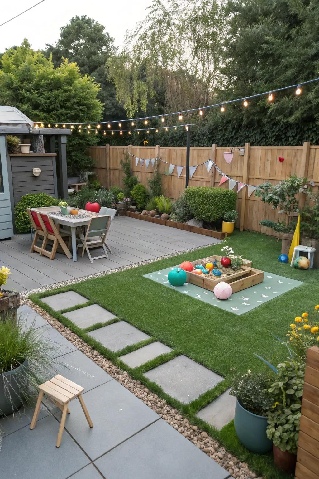 Functional zones make the most of your artificial grass garden.