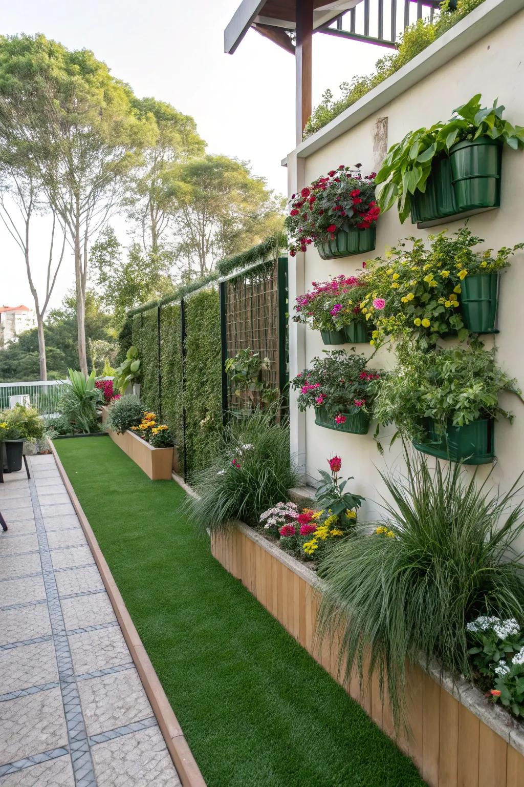 Vertical gardening brings greenery to every corner.