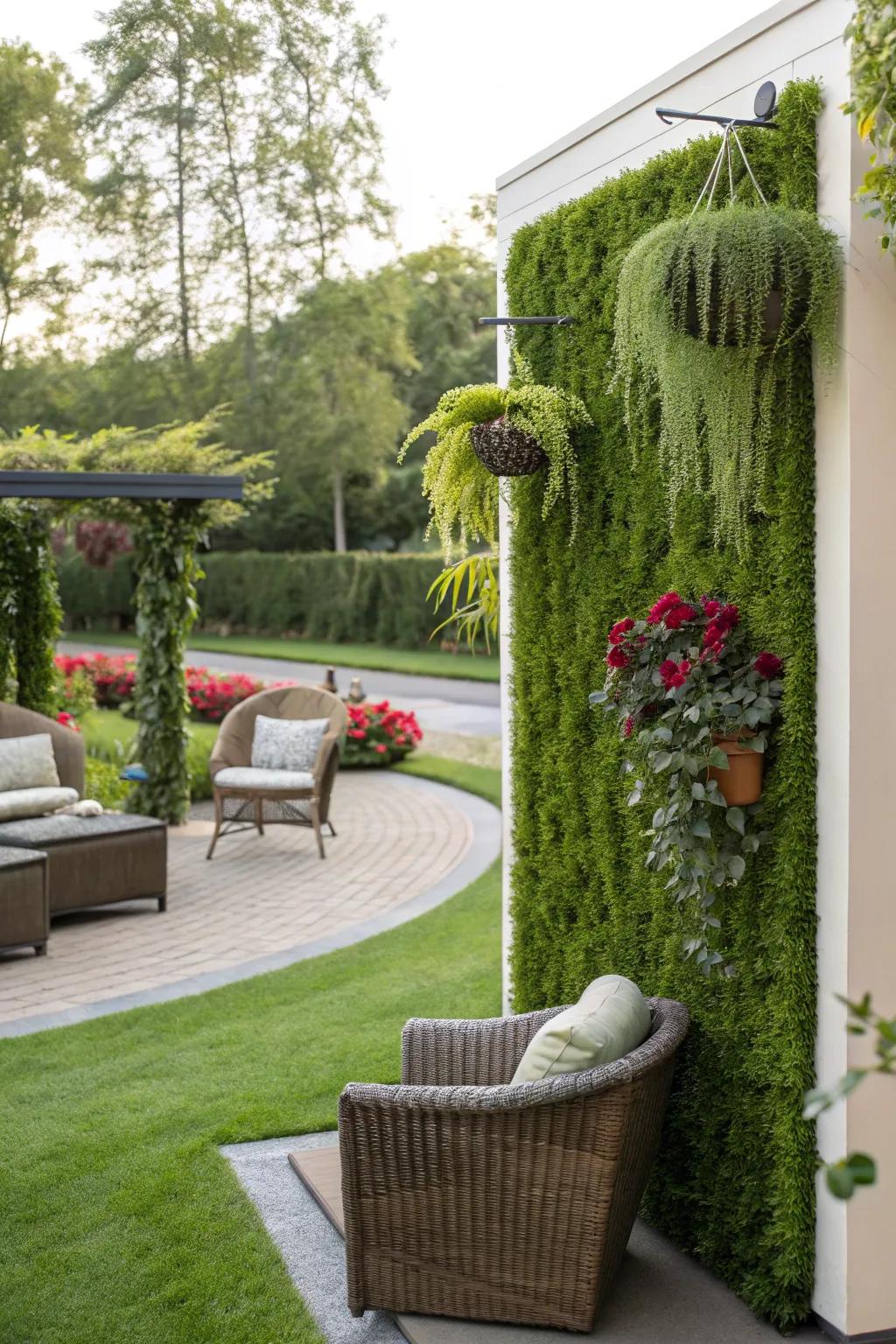 A striking feature wall made of artificial grass.