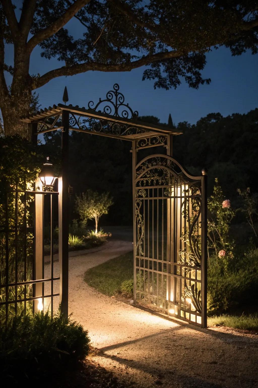 Solar-powered gates provide stylish illumination.