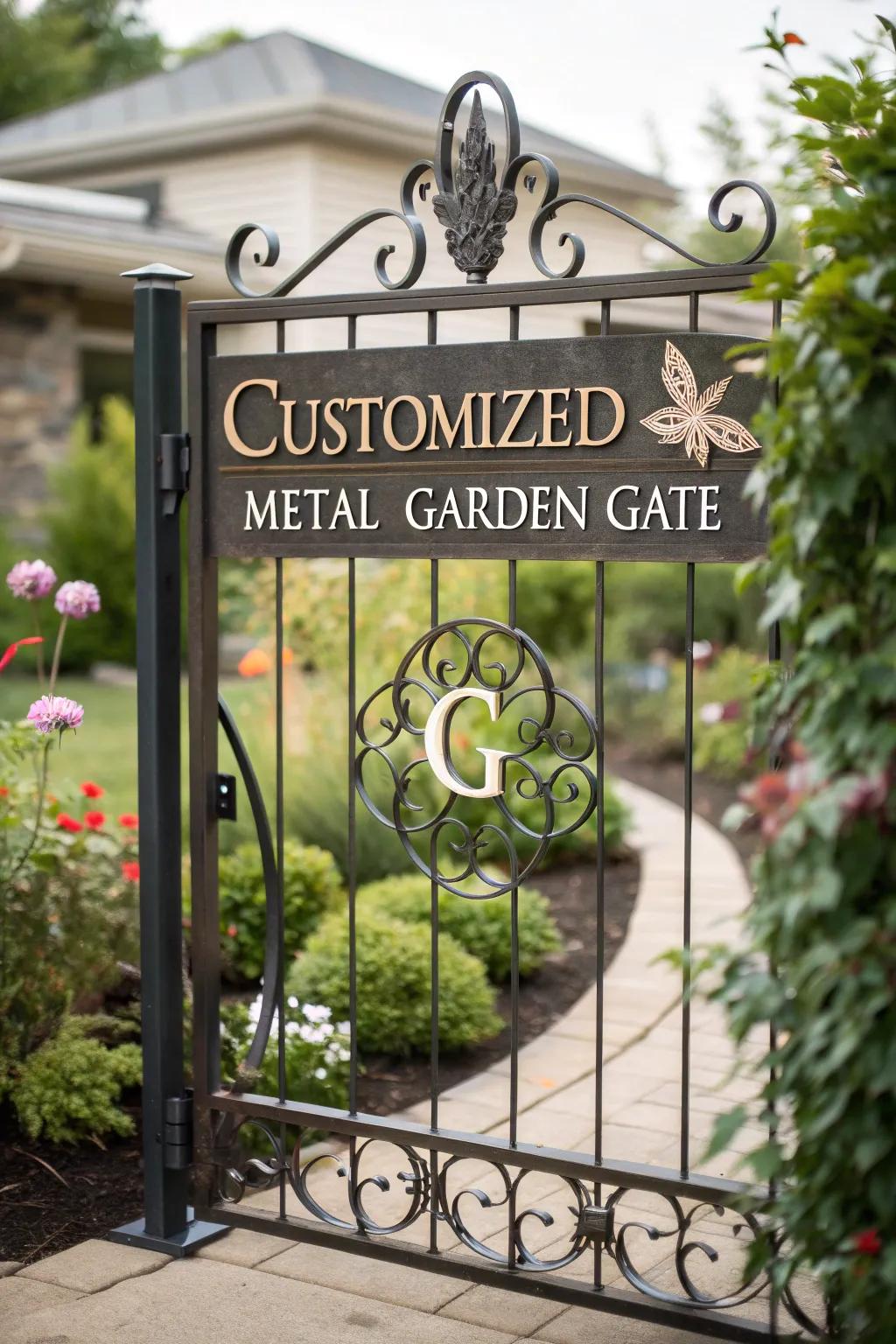 Personalized garden gates offer unique expressions.
