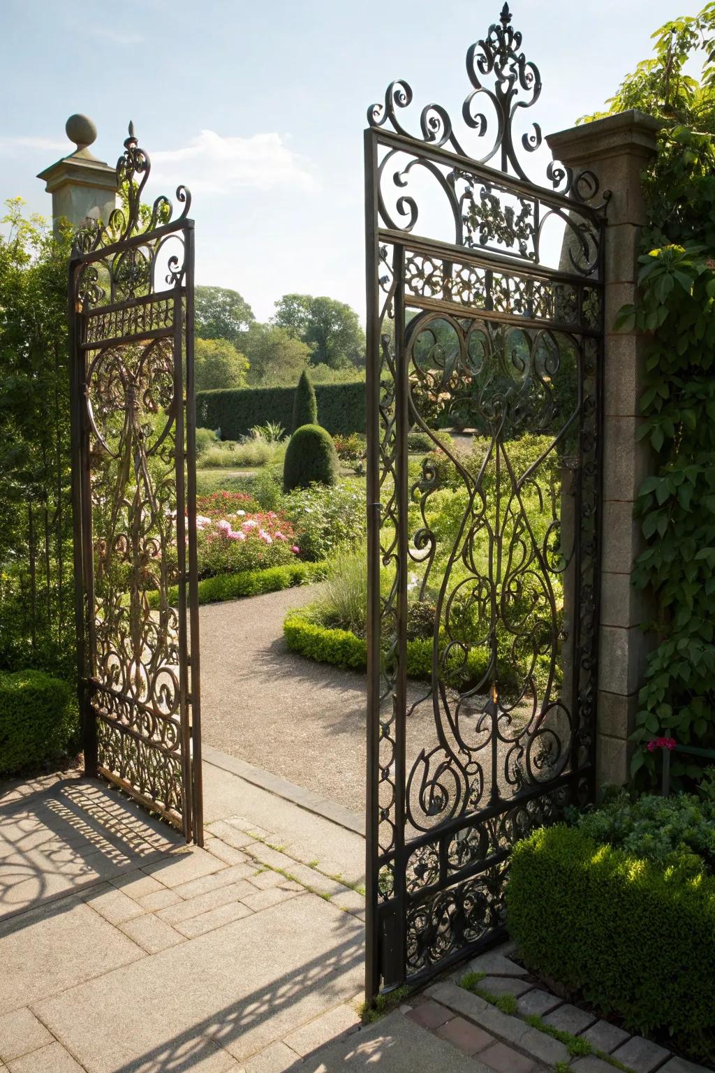 Decorative metal screen gates offer privacy with style.
