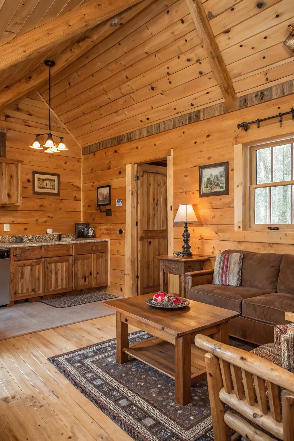 Raw knotty pine with visible wood grain.