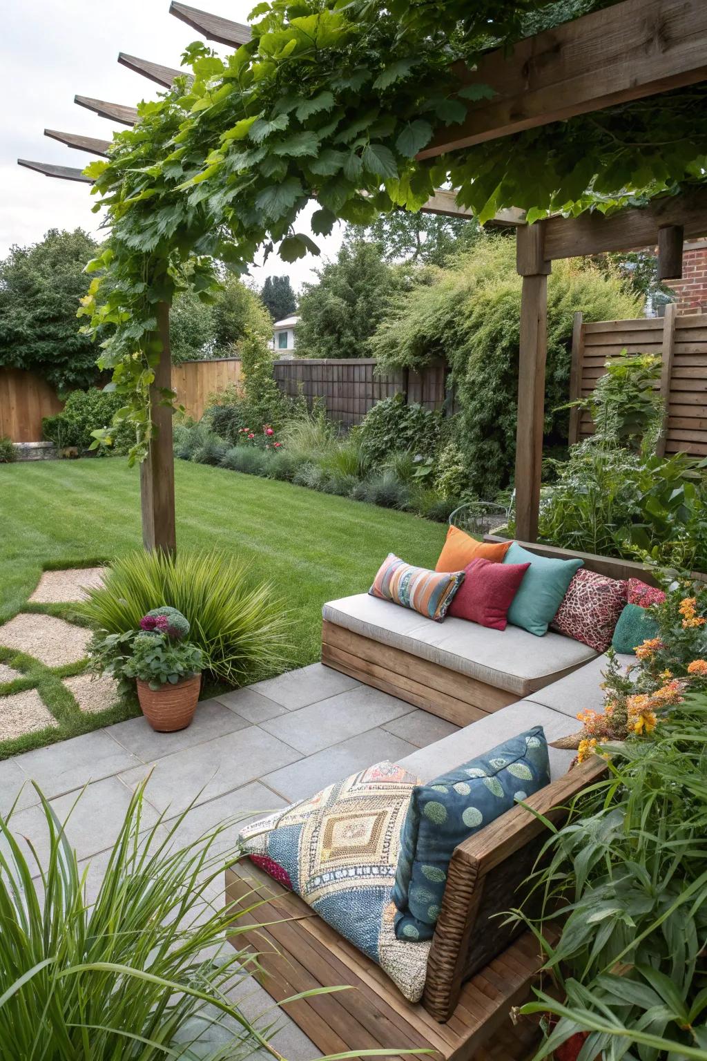 Inviting seating nook with comfortable furniture outdoors.