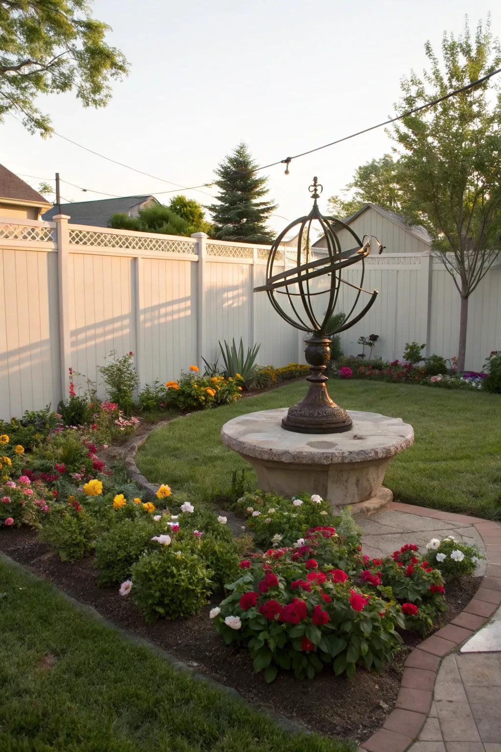 Contemporary metal sculpture in garden.