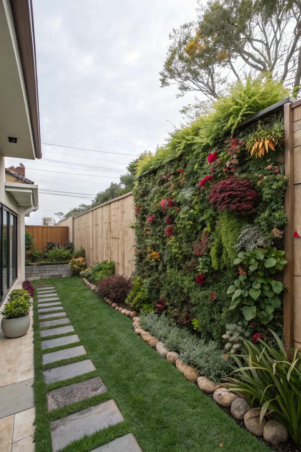 Vertical wall garden flourishing in an outdoor setting.