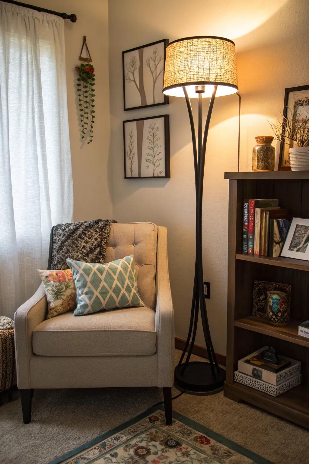 Stylish floor lamp brightening a corner and adding charm.