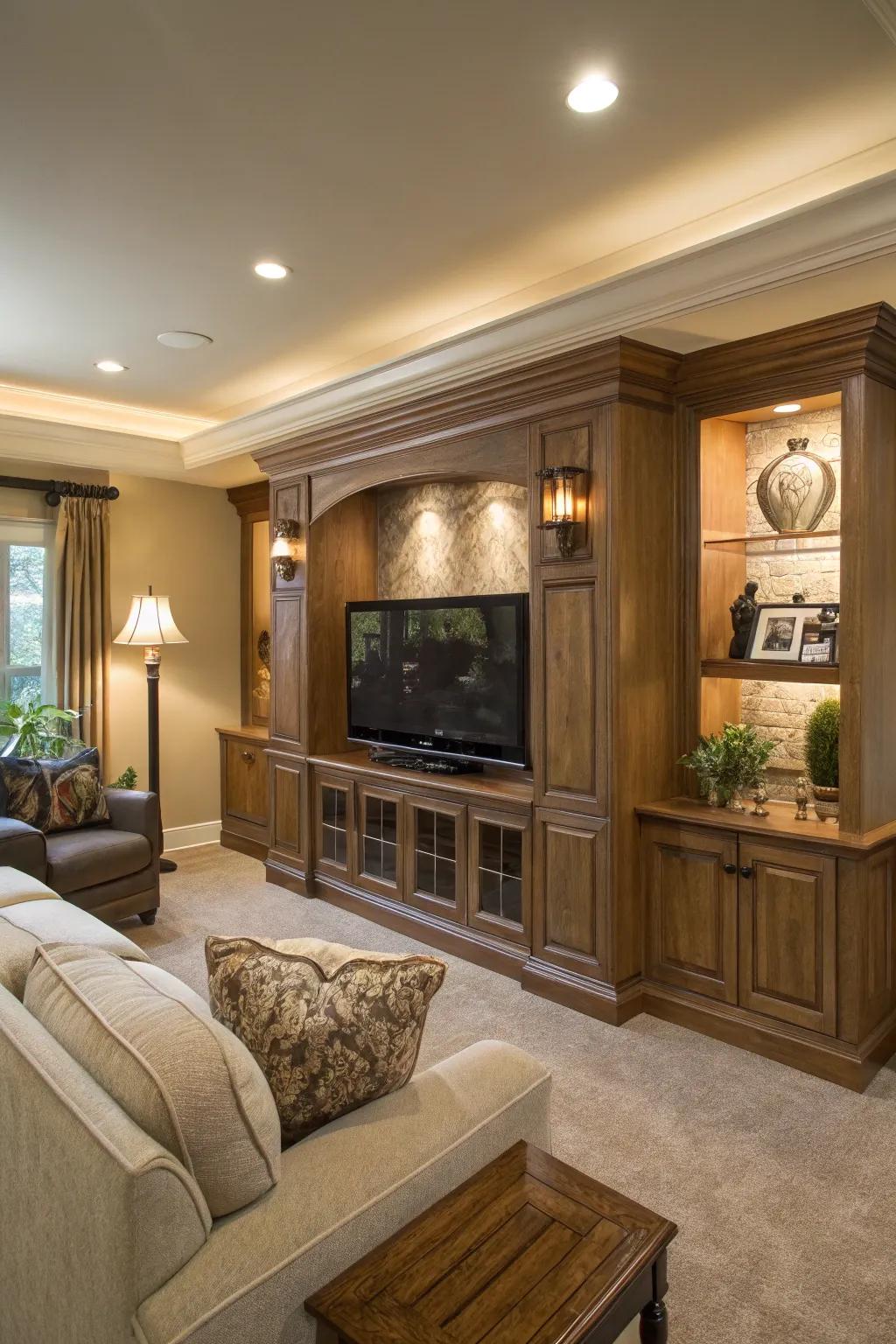 Elegant integration of TV using architectural elements.
