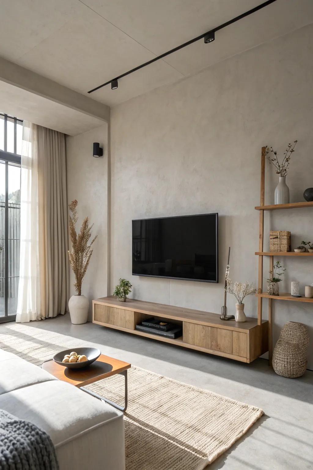 Minimalist decor keeps the TV area elegant and uncluttered.