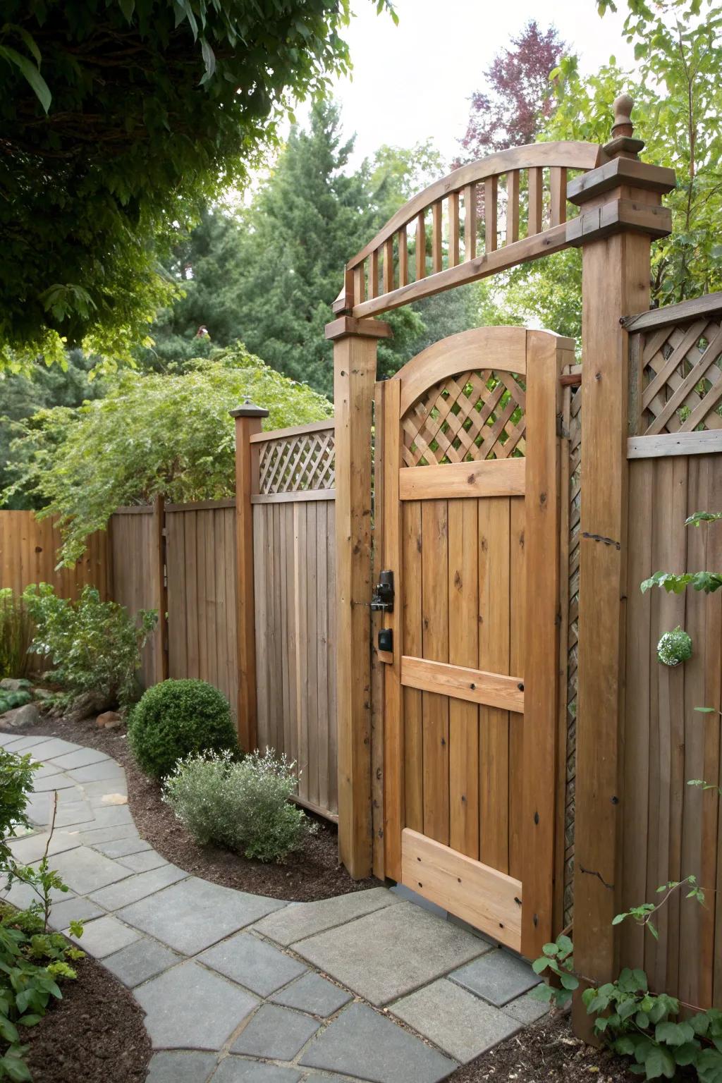 Solid wooden gate provides privacy for your garden sanctuary.