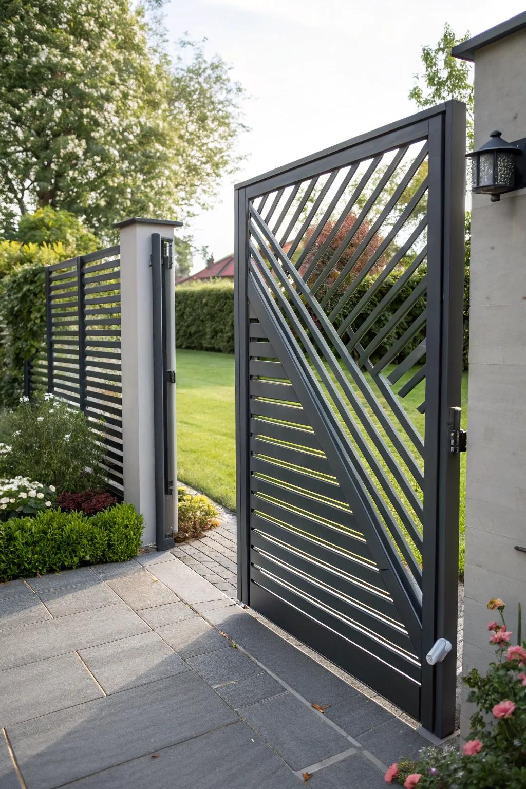 Louvered gate blends sleek looks with practical airflow.
