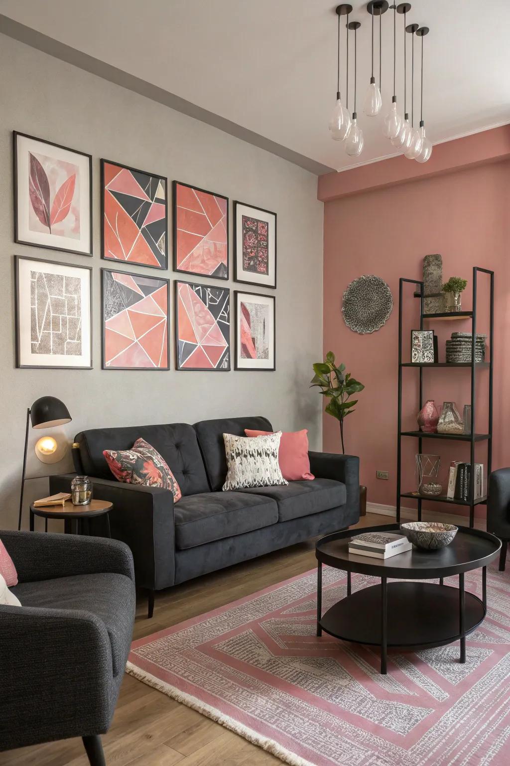 Abstract artworks inject a contemporary energy and focus.