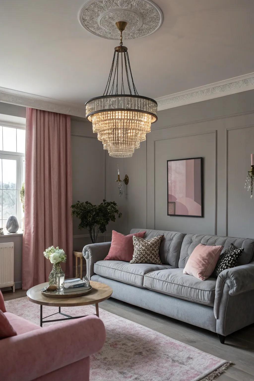 Bold lighting fixtures unify room aesthetics.