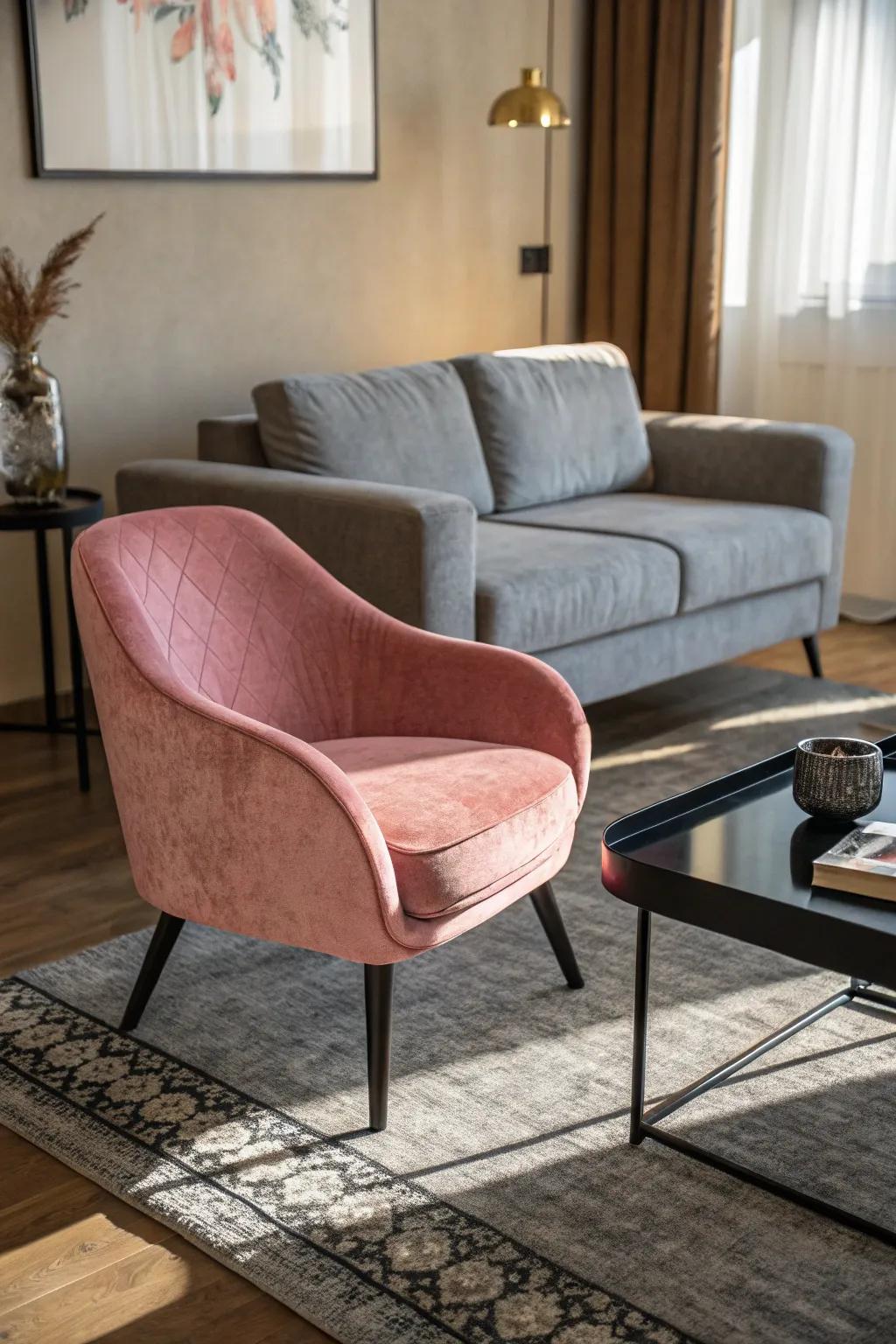 Velvet pieces infuse warmth and luxury.