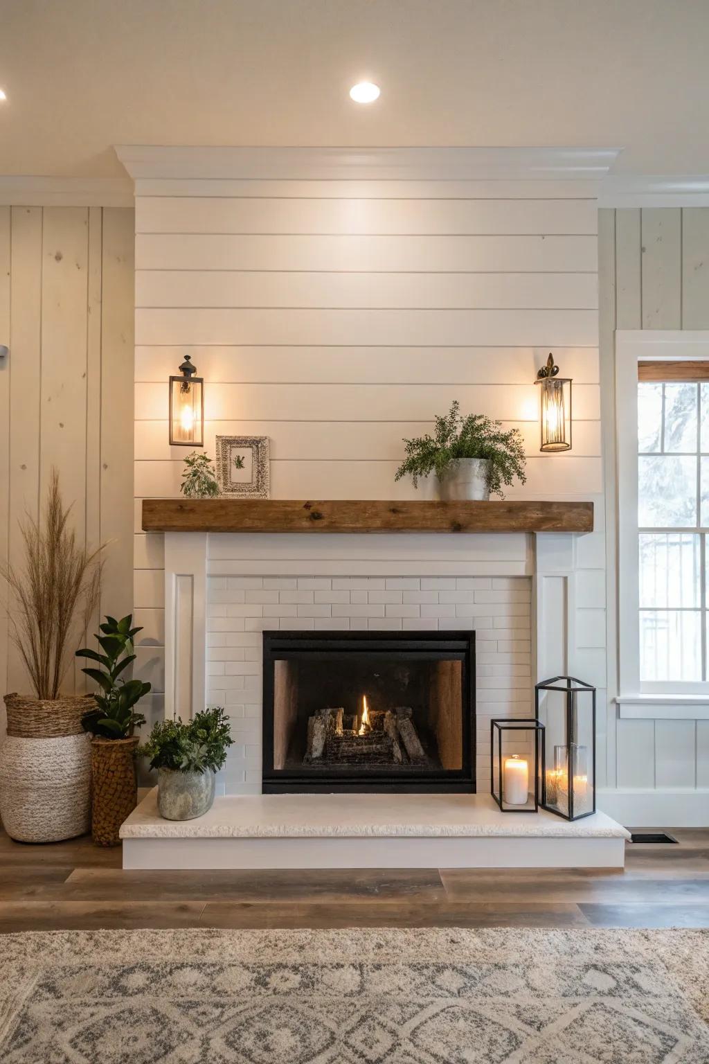 Shiplap backdrop creates clean lines and modern appeal.