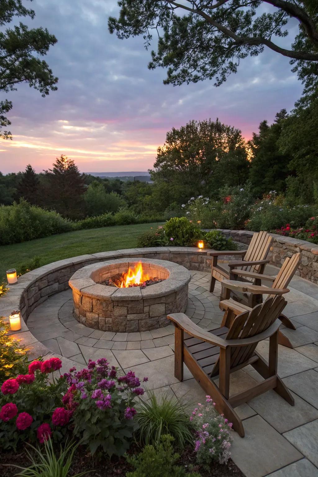 Circular stone firepit perfect for socializing outdoors