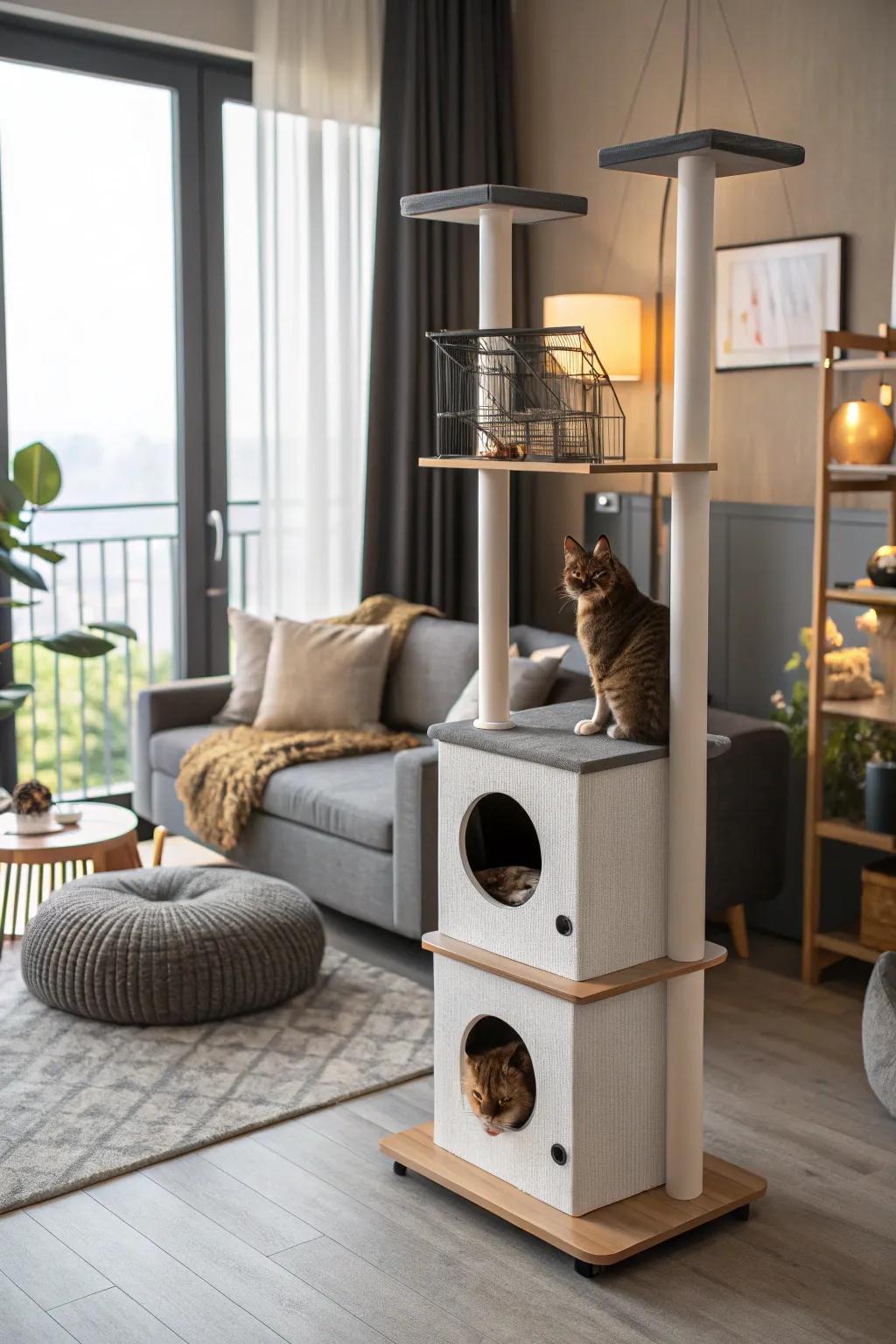 Modular cat castle that adapts to pet’s needs.