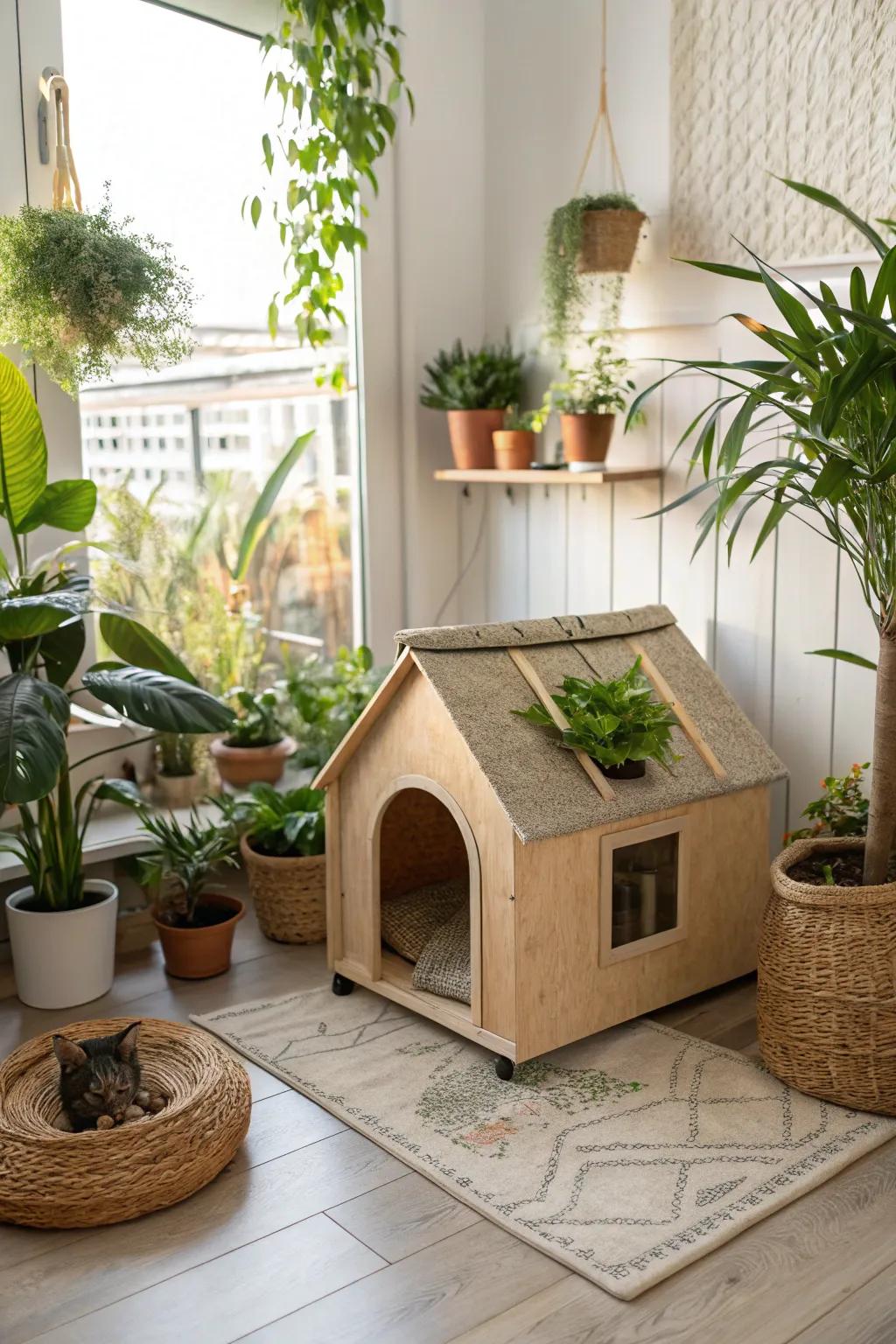 Eco-friendly wooden cat oasis.