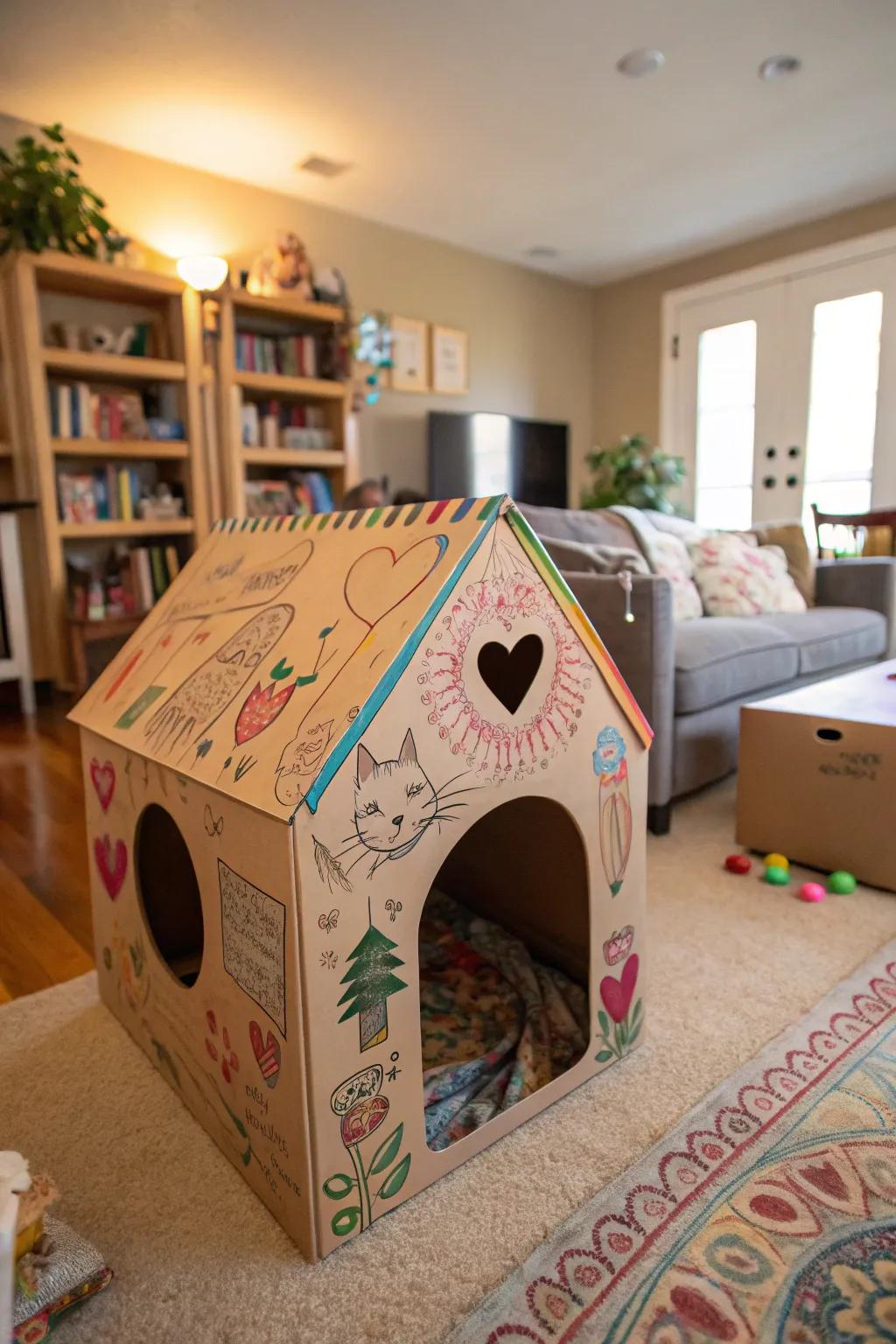 Cardboard cave made for playful cats.
