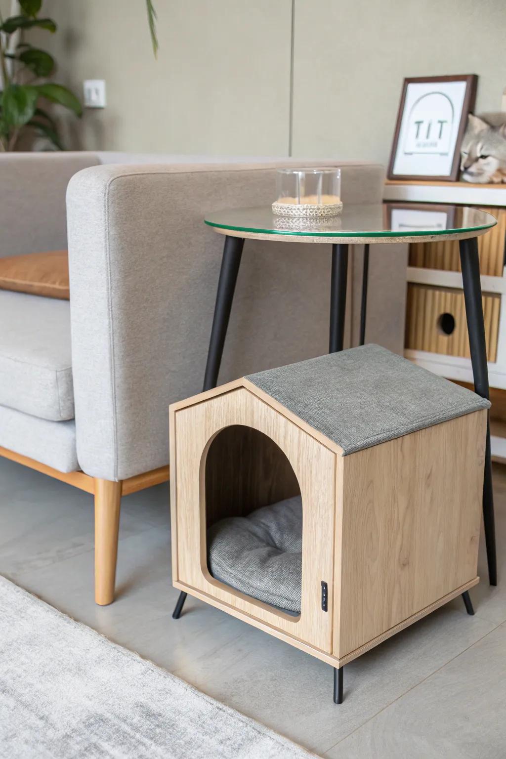 Multi-functional furniture combining cat comfort and home decor.