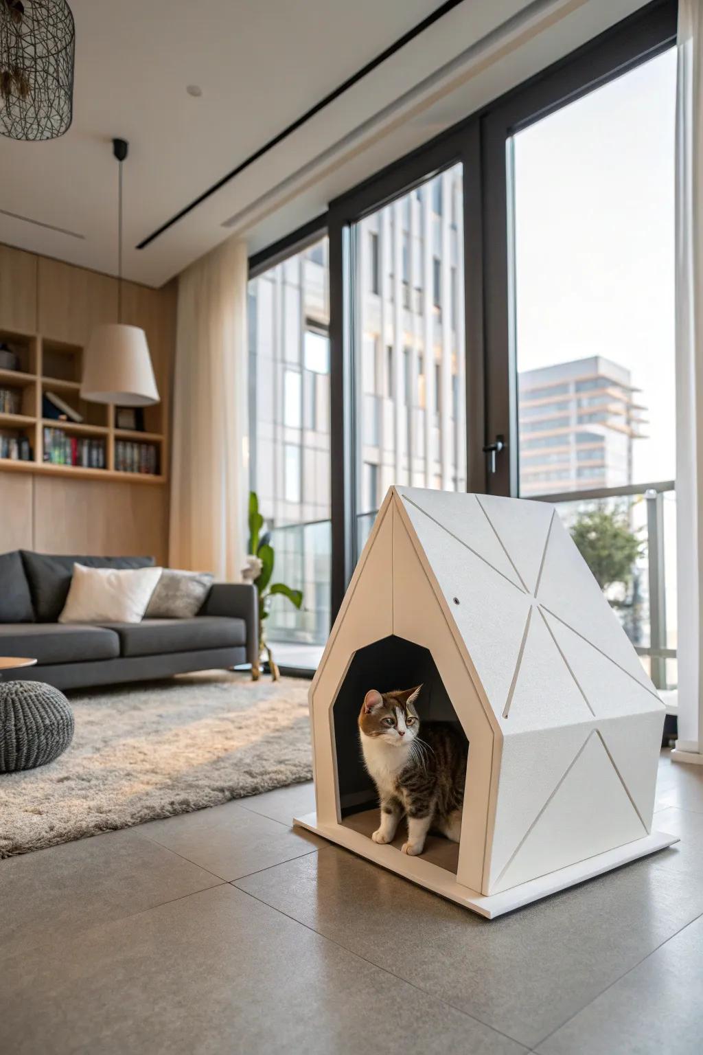 Geometric cat house doubling as contemporary art.