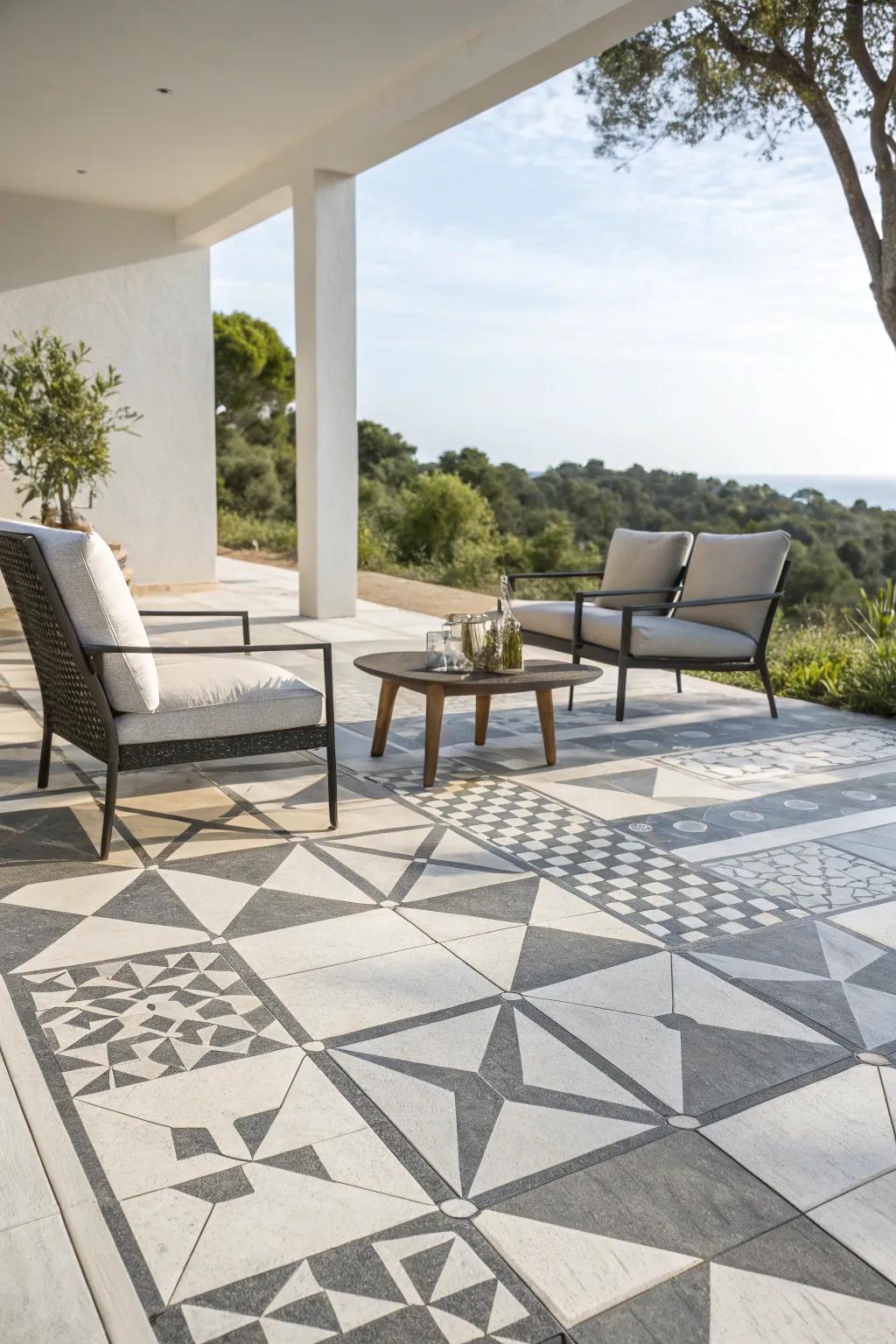 Geometric patterns bringing modern flair to patios.