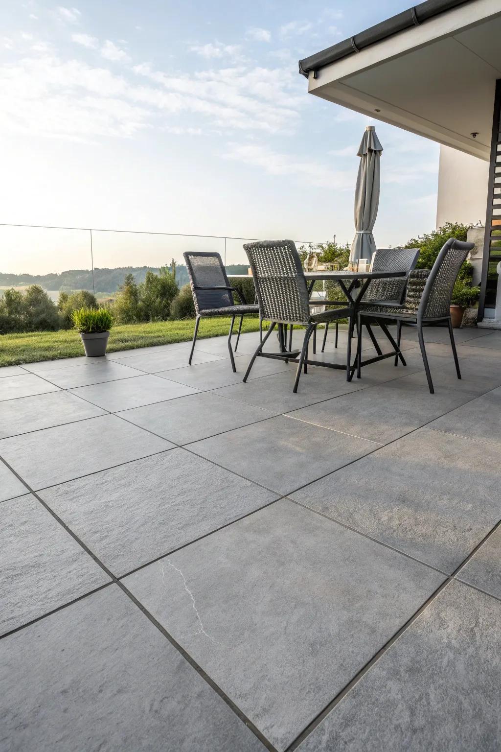 Large format tiles create open, minimalistic patios.