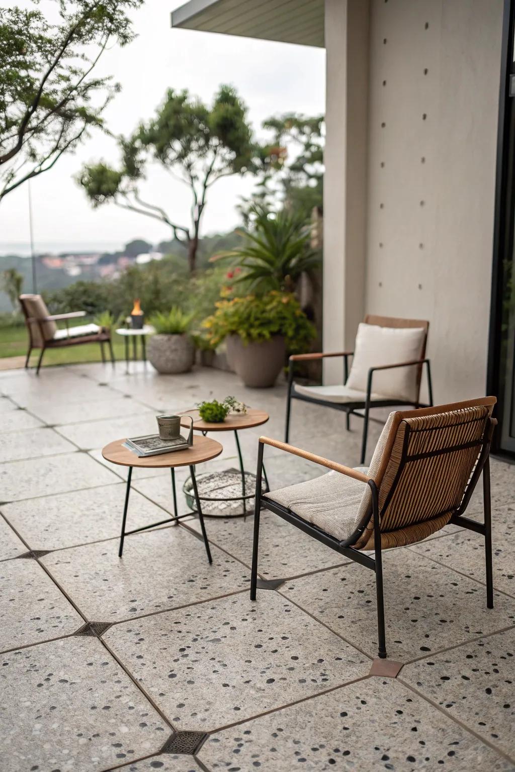 Subtle speckled tiles adding refined texture and depth.