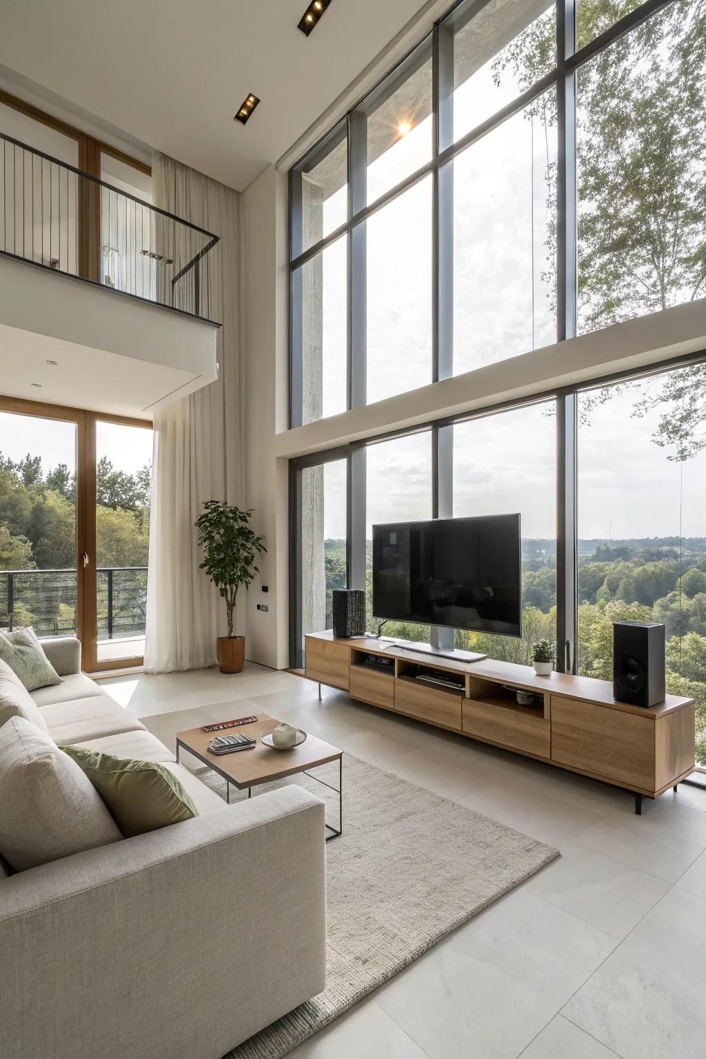 Natural daylight balances the TV area beautifully.