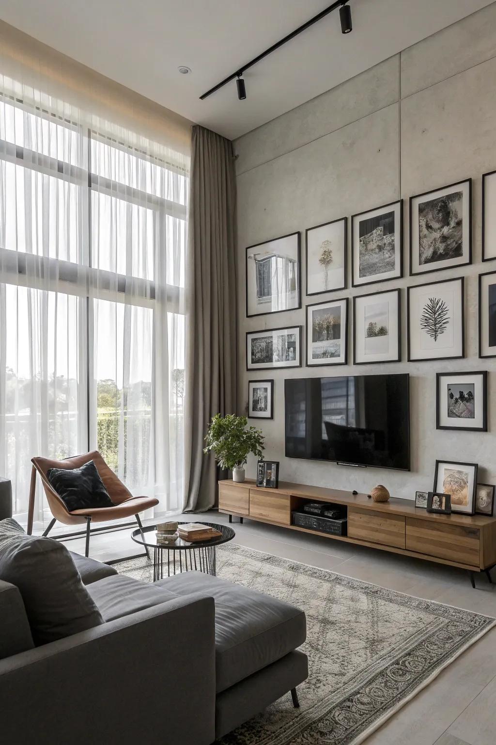 Surround the TV with art for a cohesive gallery effect.