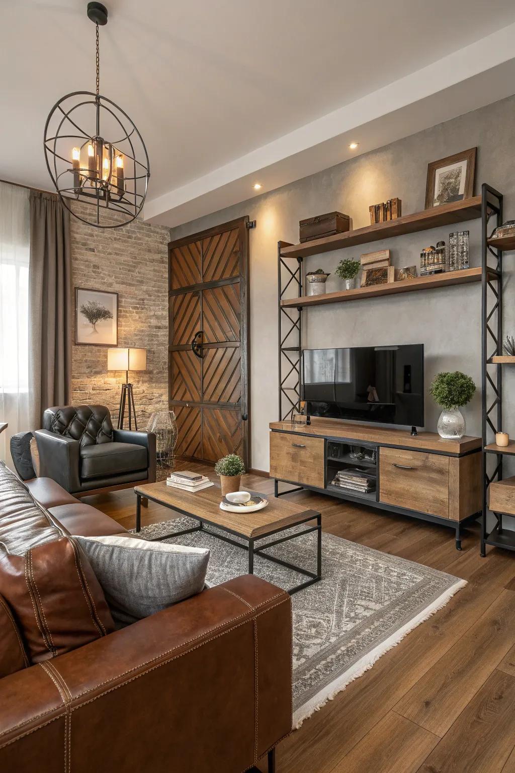 Combining materials like wood and metal enriches design narrative.