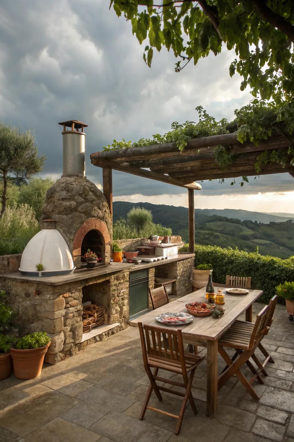An outdoor kitchen brings the joy of cooking al fresco to any patio.
