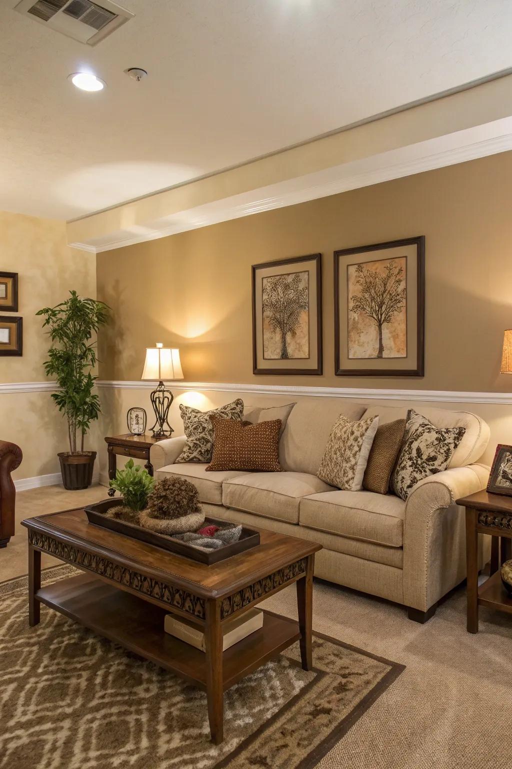 Dual beige tones enhance dimension.