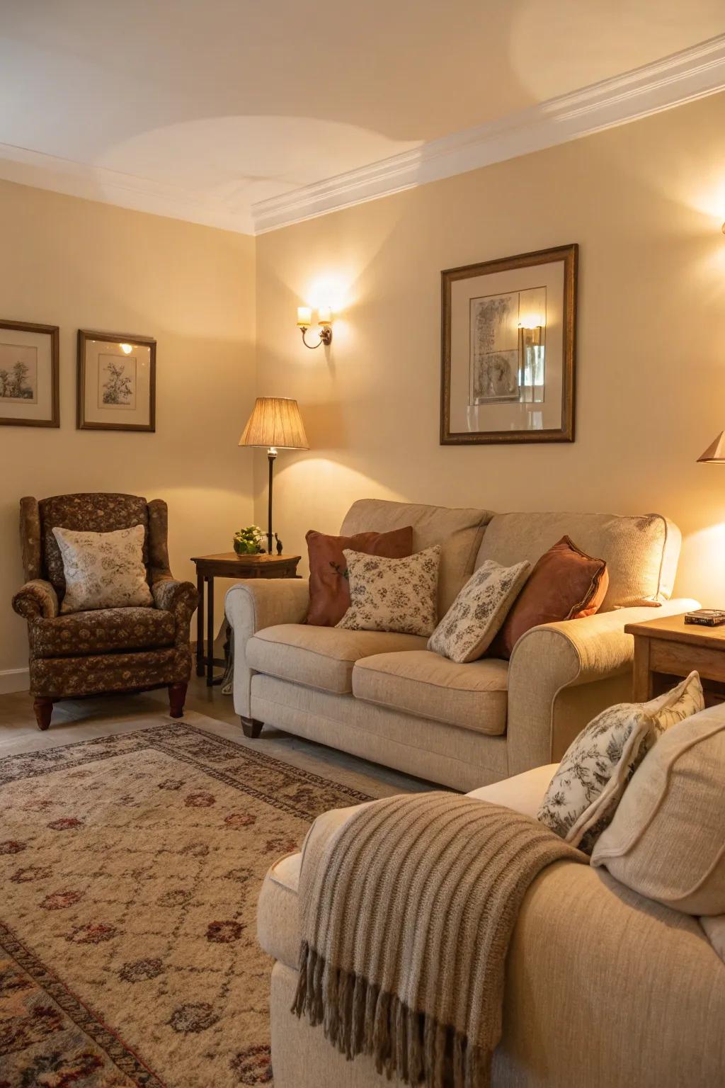 Ambient lighting enhances the cozy vibe.