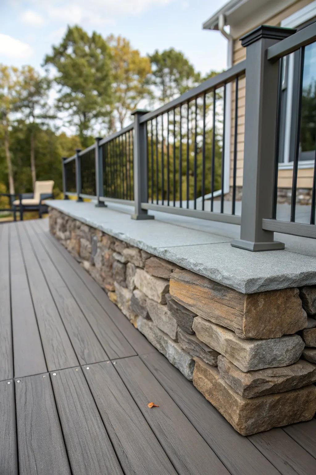 A blend of contemporary and rustic stone skirting design.