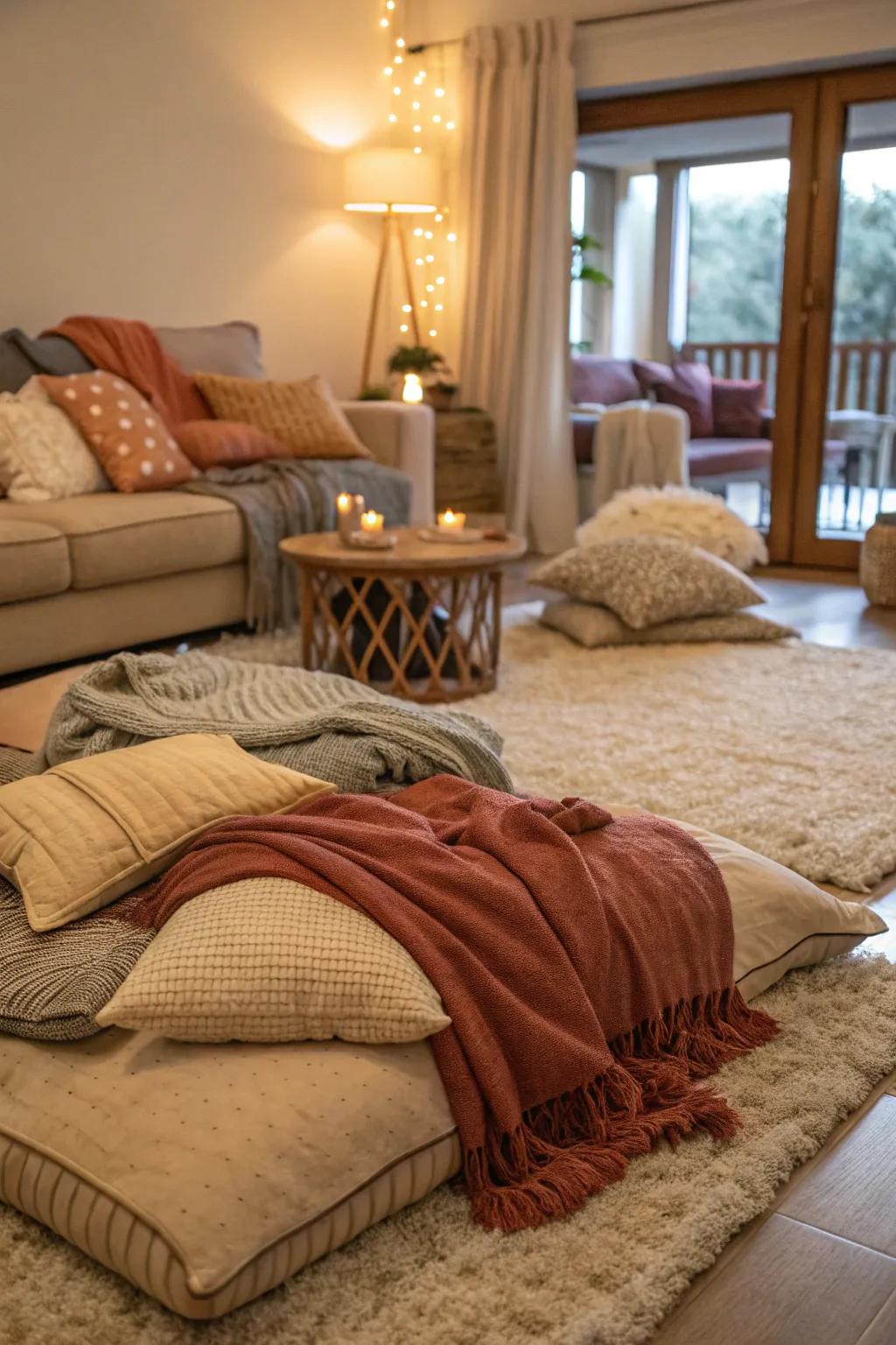 Plush textiles boost warmth and relaxation.